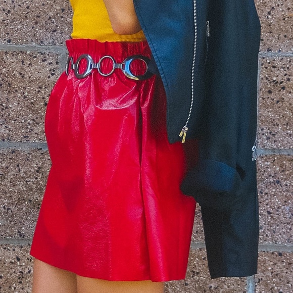 Zara Knitwear Red Faux Leather Mini Skirt - Picture 3 of 4